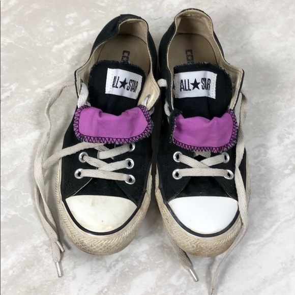 black converse with purple tongue